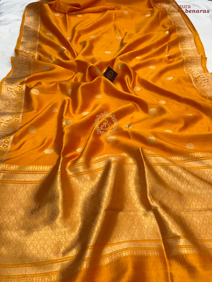 Fanta Orange Pure Silk Handloom Banarasi Saree