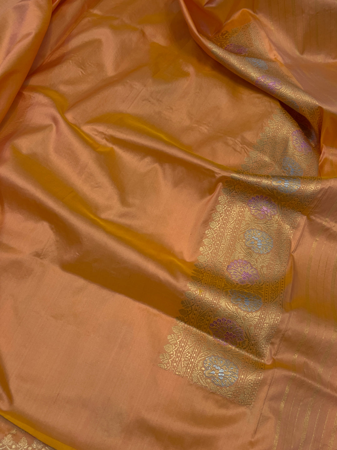 Peach Pure Katan Silk Handloom Banarasi Saree