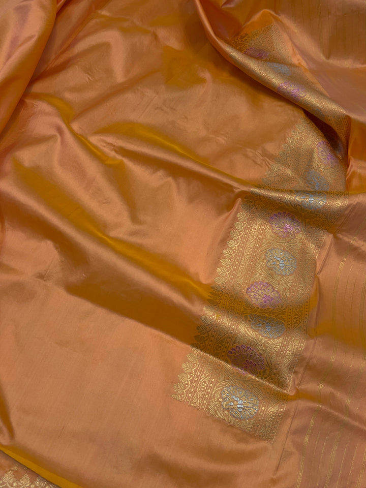 Peach Pure Katan Silk Handloom Banarasi Saree