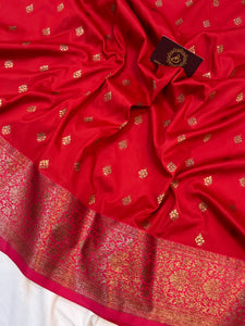 Red Banarasi Handloom Soft Silk Saree - Aura Benaras