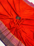 Orange Pure Banarasi Khaddi Crepe Silk Saree - Aura Benaras