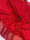 Red Banarasi Handloom Soft Silk Saree - Aura Benaras