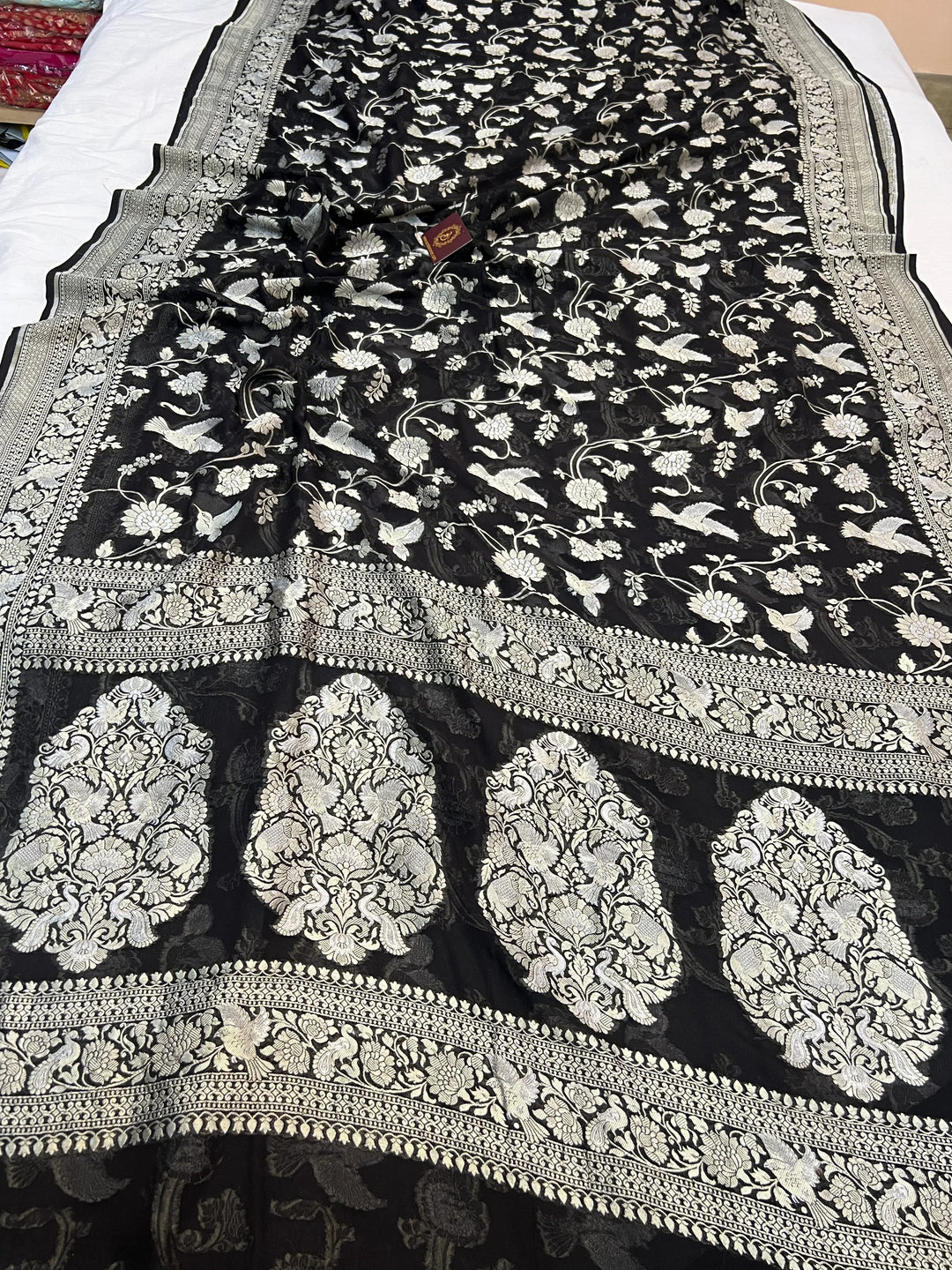 Black Pure Khaddi Georgette Shikargaah Banarasi Saree 