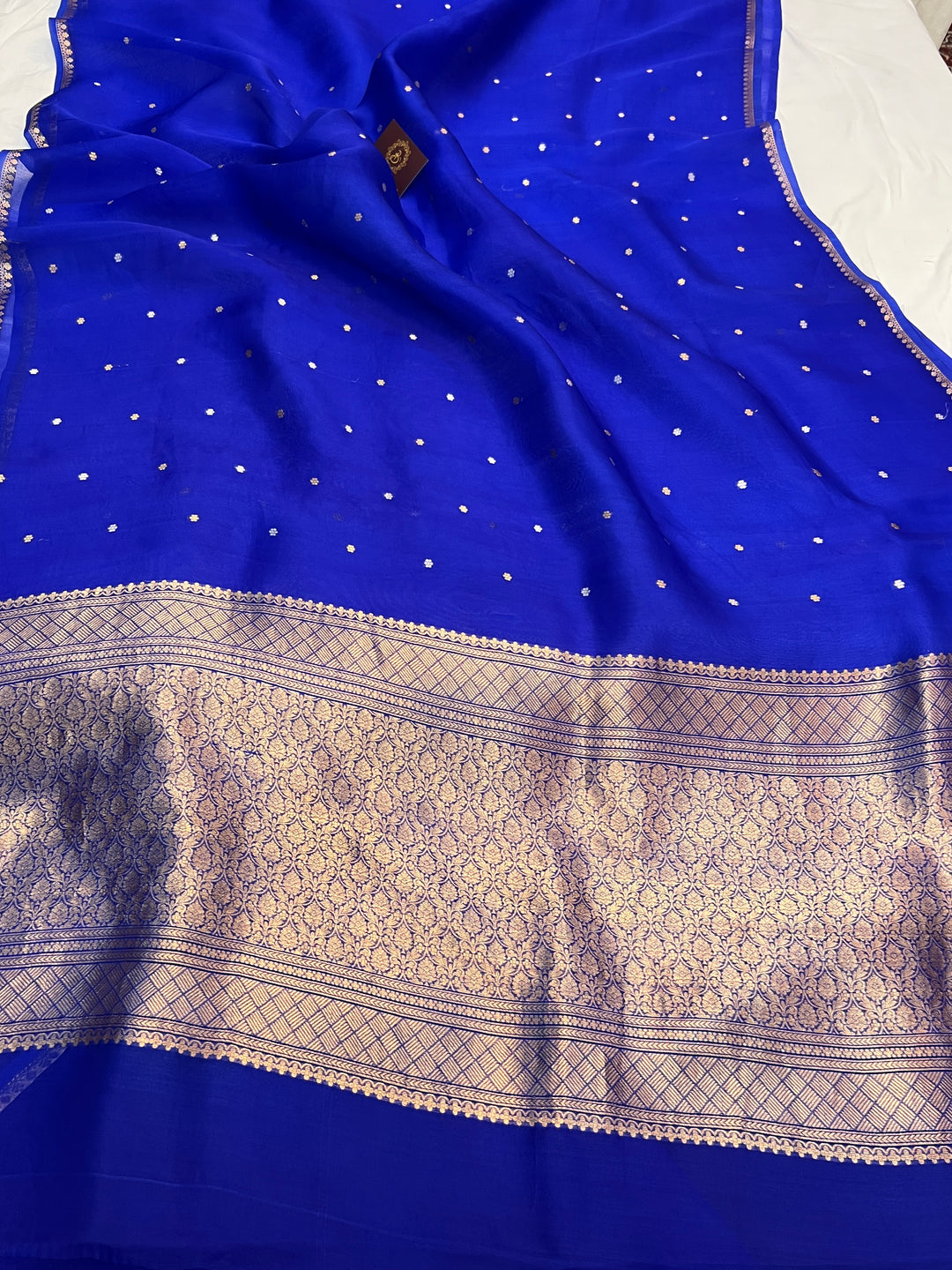 Royal Blue Pure Kora Silk Handloom Banarasi Saree