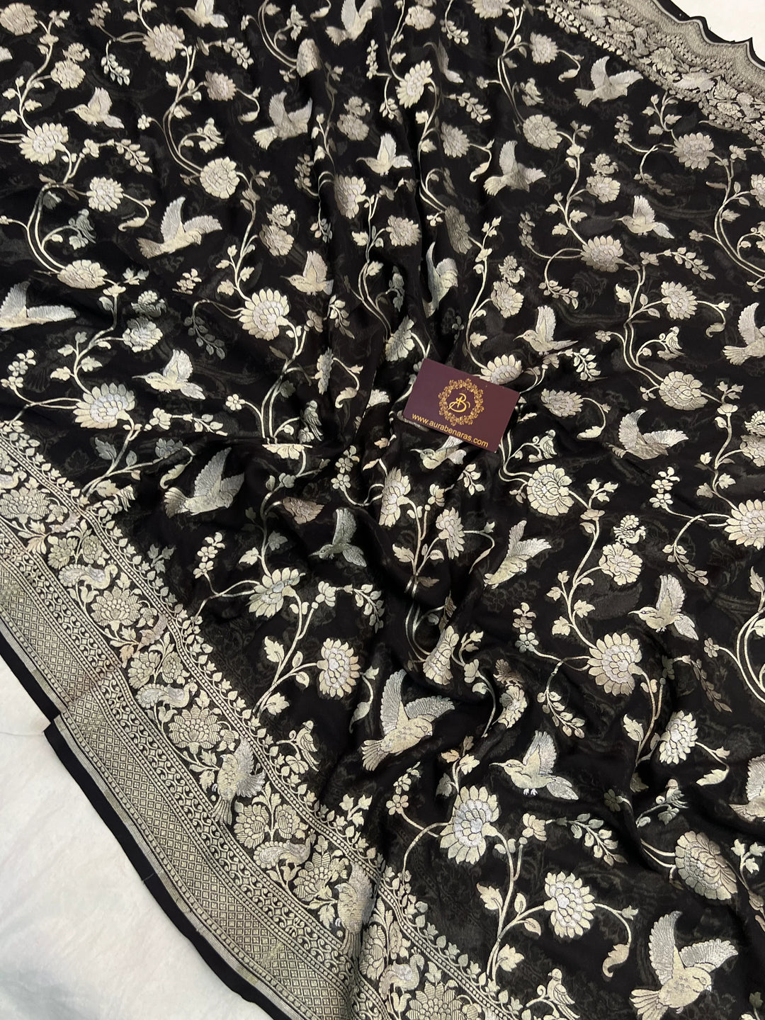 Black Pure Khaddi Georgette Shikargaah Banarasi Saree 