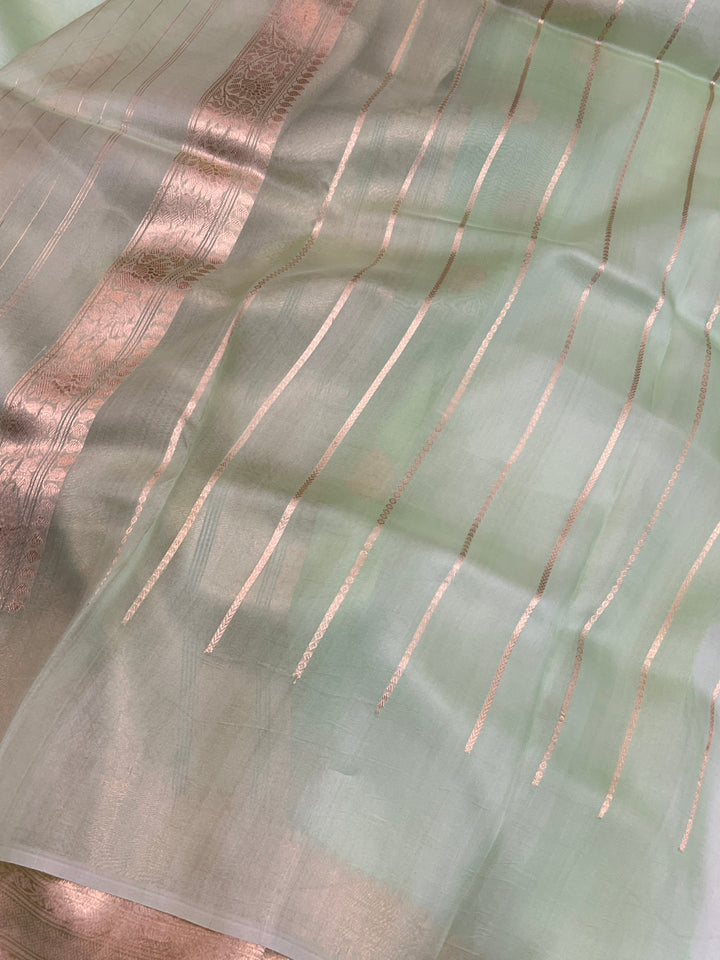 Pastel Green Banarasi Handloom Kora Silk Saree