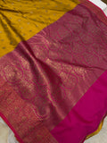 Yellow Banarasi Handloom Soft Silk Saree - Aura Benaras