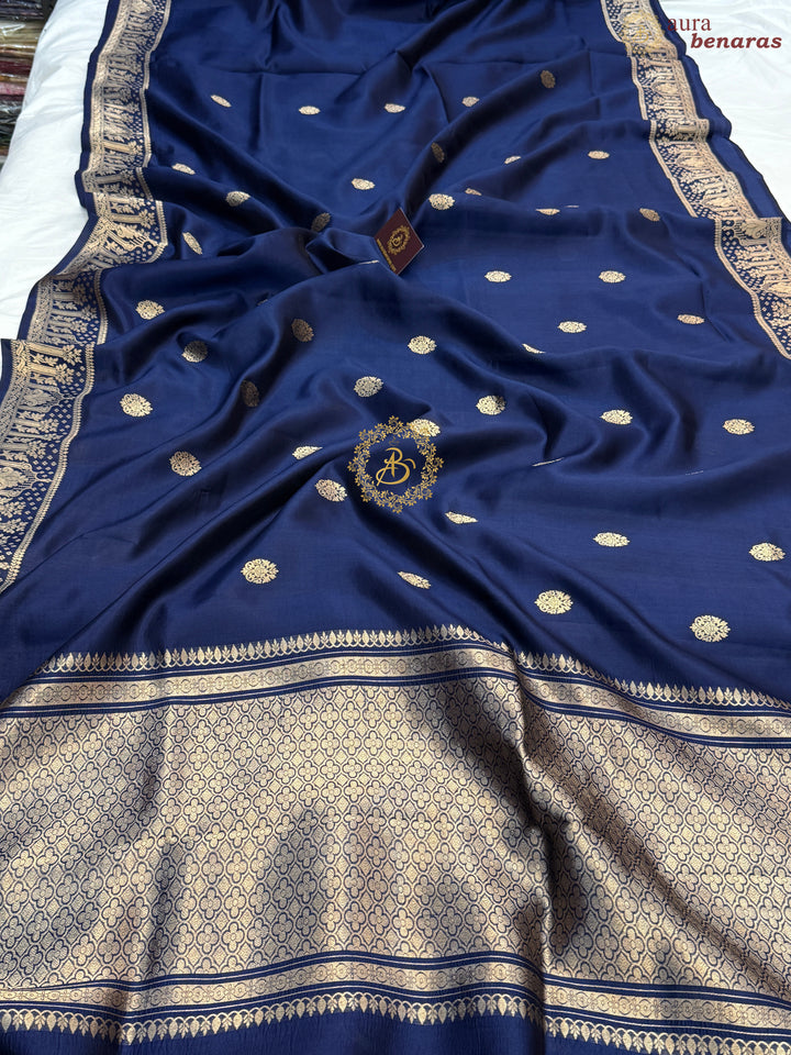 Mid Night Blue Pure Silk Handloom Banarasi Saree
