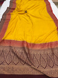 Yellow Pure Banarasi Khaddi Crepe Silk Saree - Aura Benaras