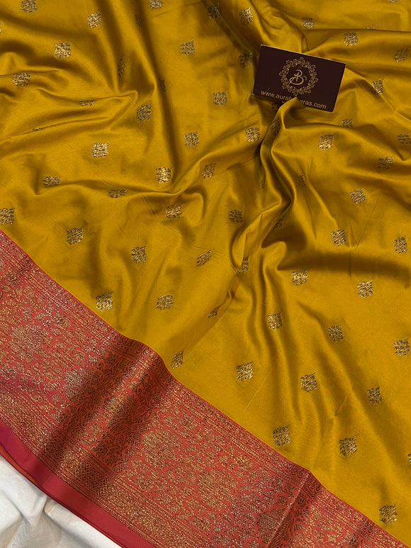 Yellow Banarasi Handloom Soft Silk Saree - Aura Benaras