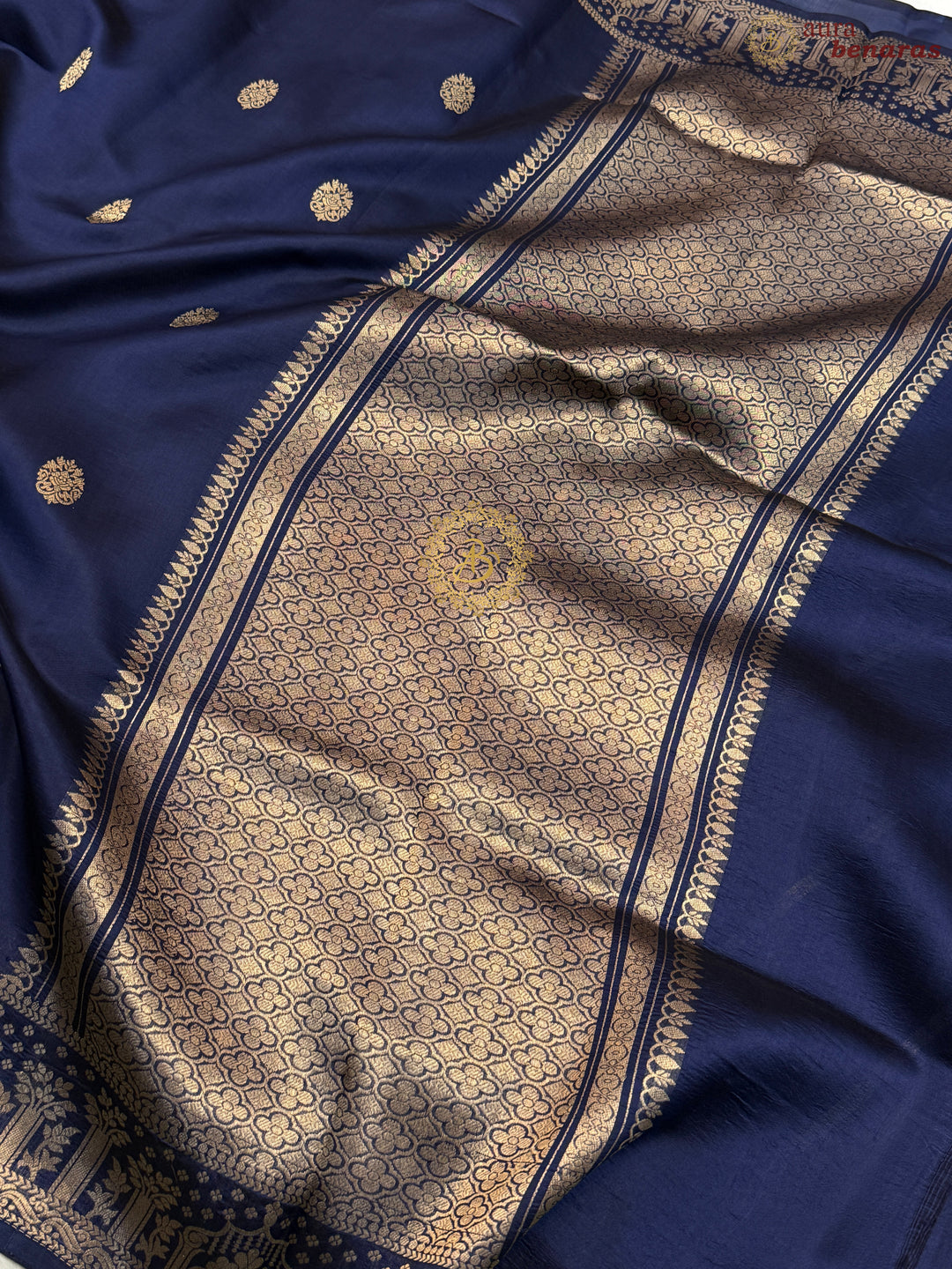 Mid Night Blue Pure Silk Handloom Banarasi Saree