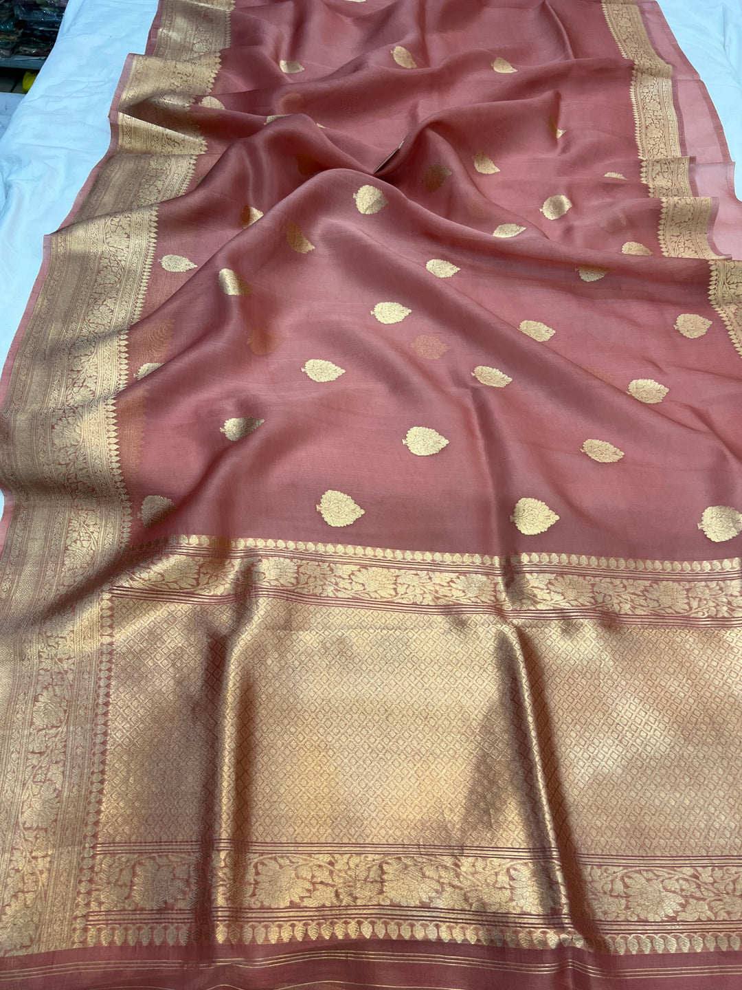 Old Rose Banarasi Handloom Kora Silk Saree