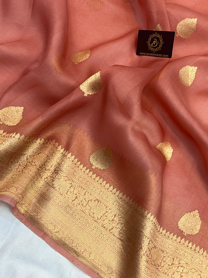Old Rose Banarasi Handloom Kora Silk Saree