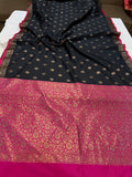 Black Banarasi Handloom Soft Silk Saree - Aura Benaras