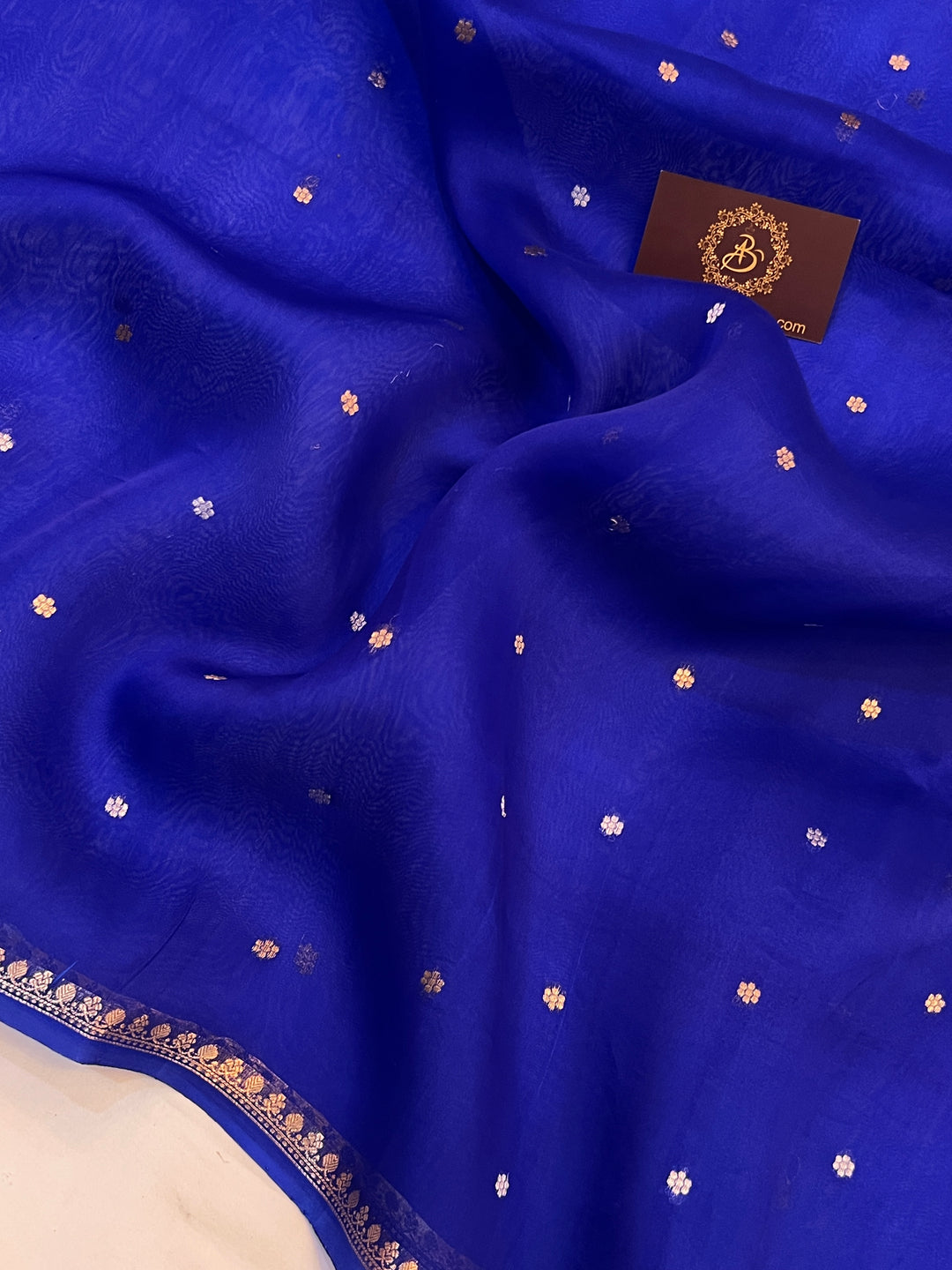 Royal Blue Pure Kora Silk Handloom Banarasi Saree