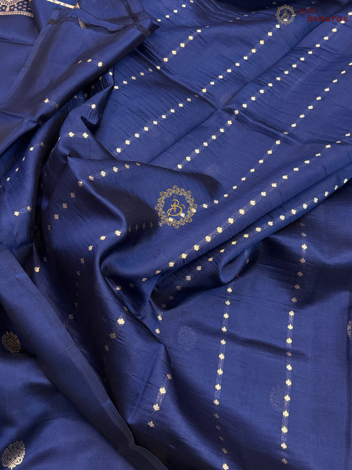 Mid Night Blue Pure Silk Handloom Banarasi Saree
