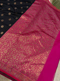 Black Banarasi Handloom Soft Silk Saree - Aura Benaras