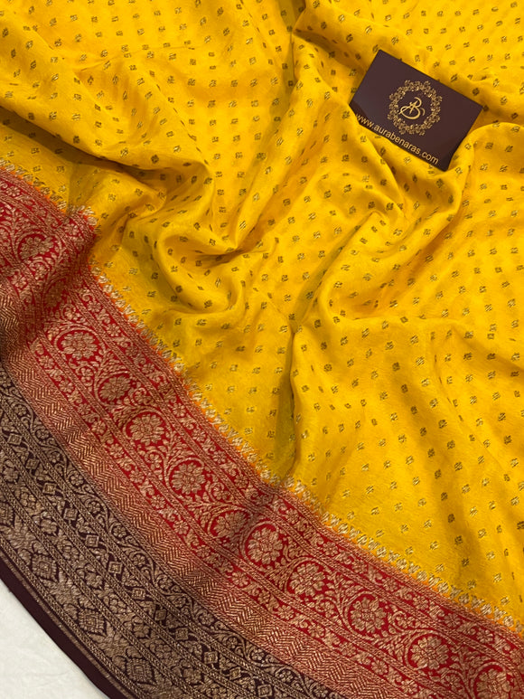 Yellow Pure Banarasi Khaddi Crepe Silk Saree - Aura Benaras