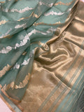 Mint Green Banarasi Handloom Kora Silk Saree - Aura Benaras
