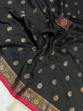 Black Banarasi Handloom Soft Silk Saree - Aura Benaras