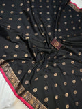 Black Banarasi Handloom Soft Silk Saree - Aura Benaras