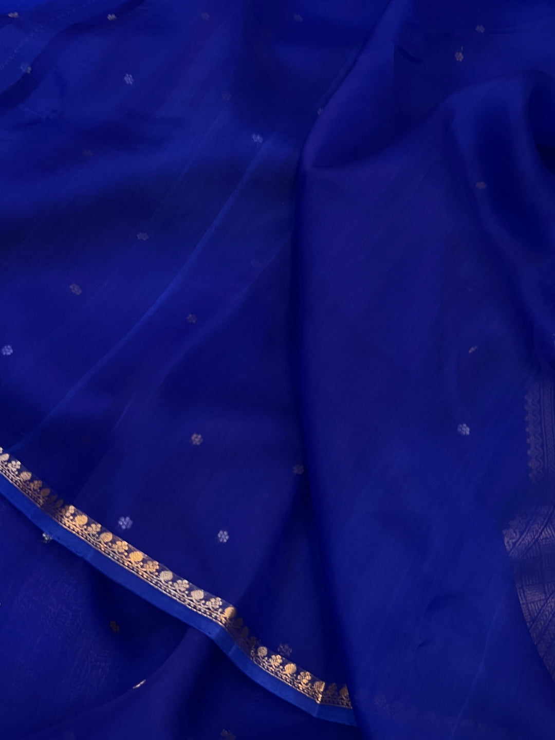 Royal Blue Pure Kora Silk Handloom Banarasi Saree