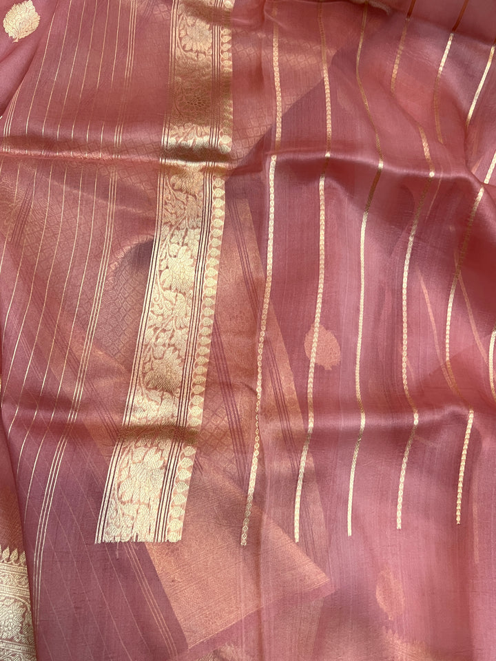 Old Rose Banarasi Handloom Kora Silk Saree
