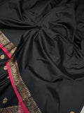 Black Banarasi Handloom Soft Silk Saree - Aura Benaras