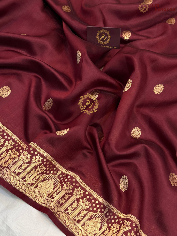 Deep Maroon Pure Silk Handloom Banarasi Saree