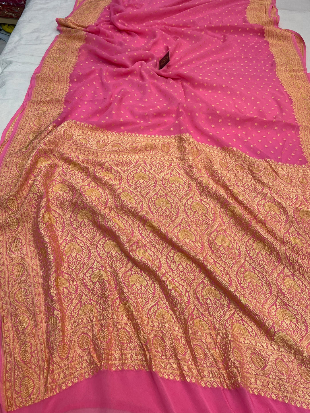 Baby Pink Pure Khaddi Georgette Handloom Banarasi Saree