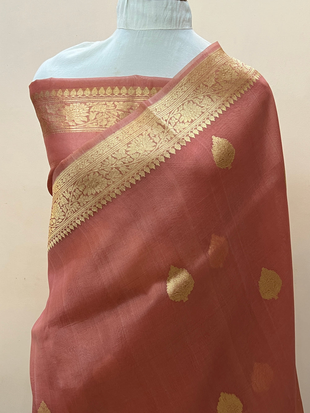 Old Rose Banarasi Handloom Kora Silk Saree