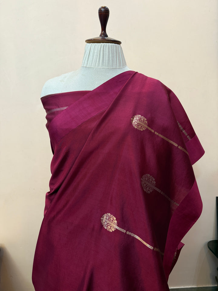 Maroon Pure Silk Handloom Banarasi Saree