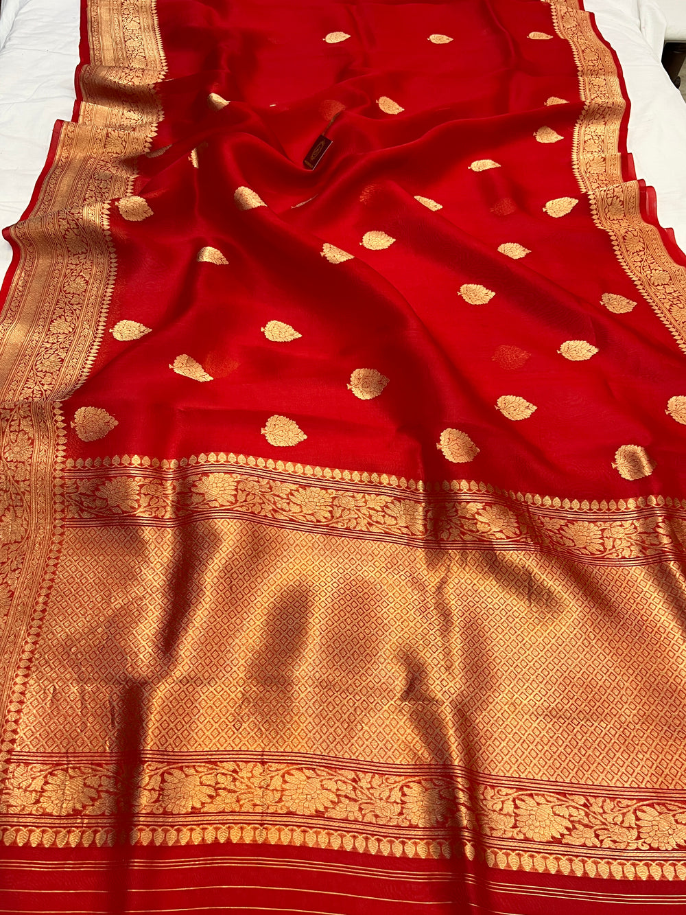 Red Banarasi Handloom Kora Silk Saree