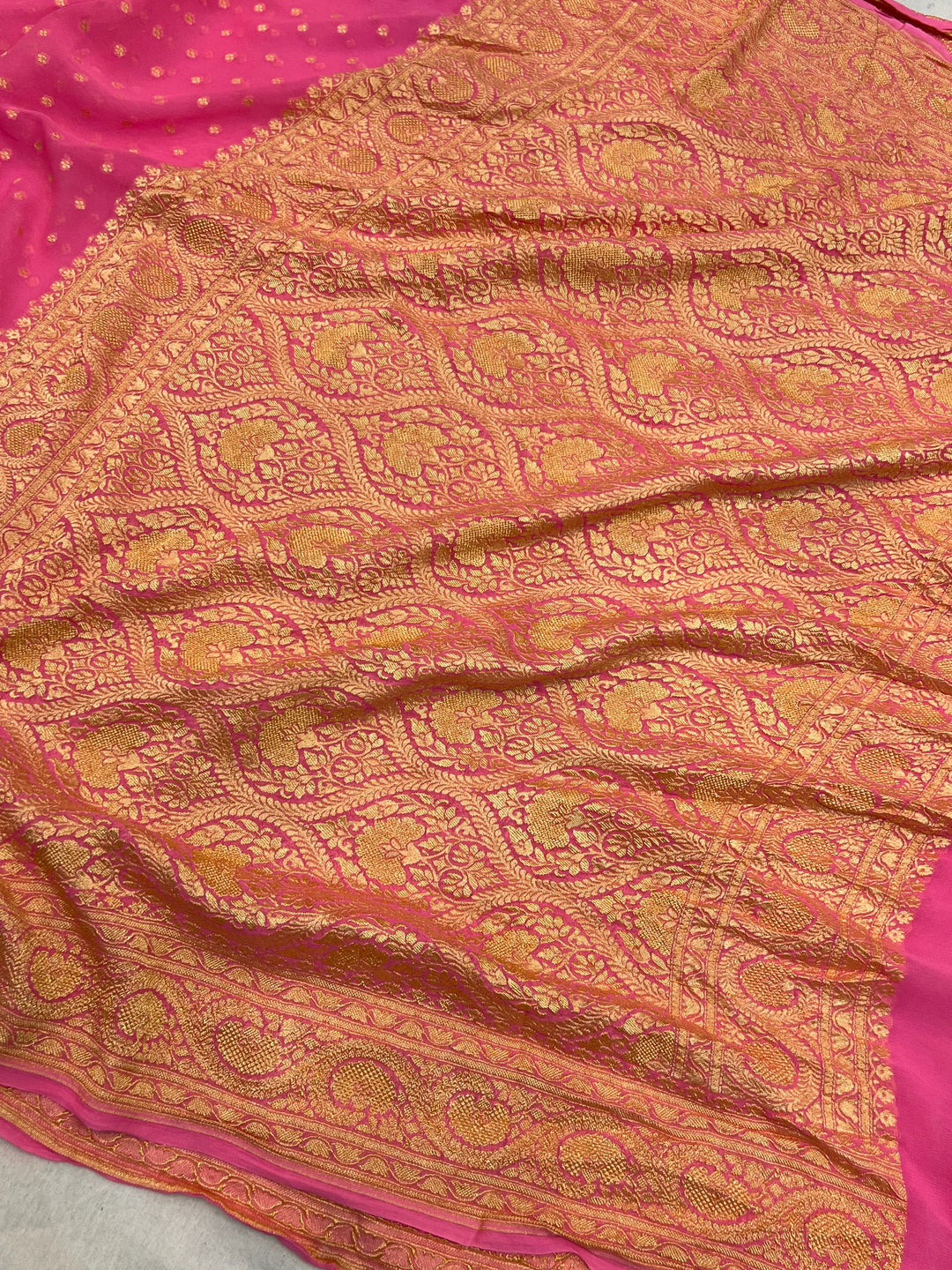 Baby Pink Pure Khaddi Georgette Handloom Banarasi Saree