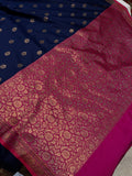 Blue Banarasi Handloom Soft Silk Saree - Aura Benaras