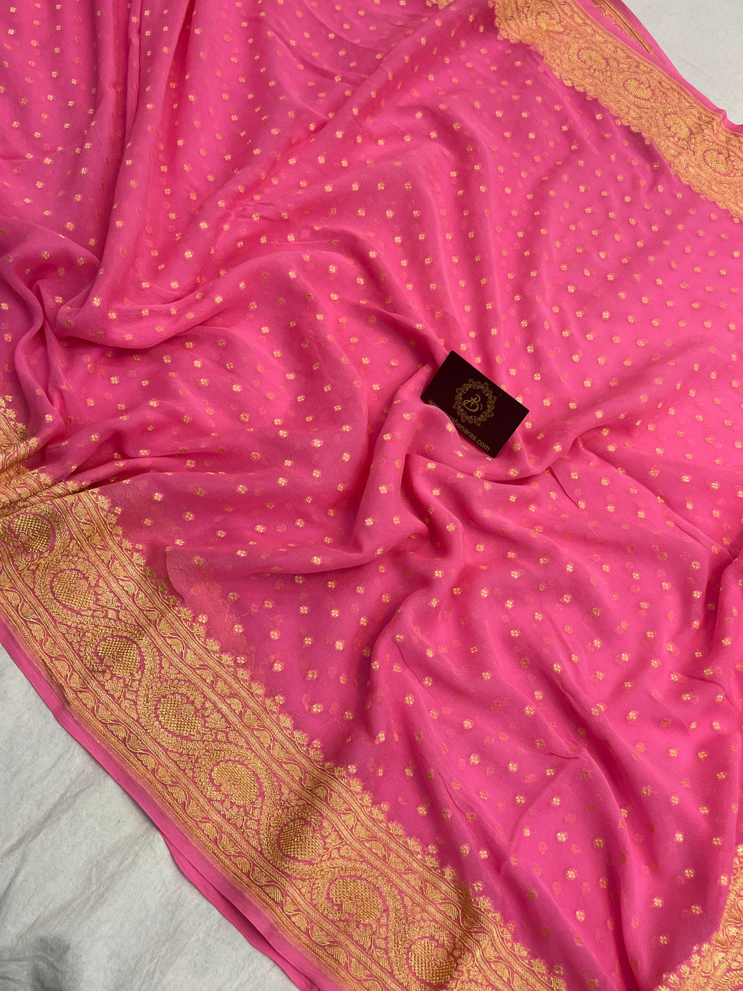 Baby Pink Pure Khaddi Georgette Handloom Banarasi Saree