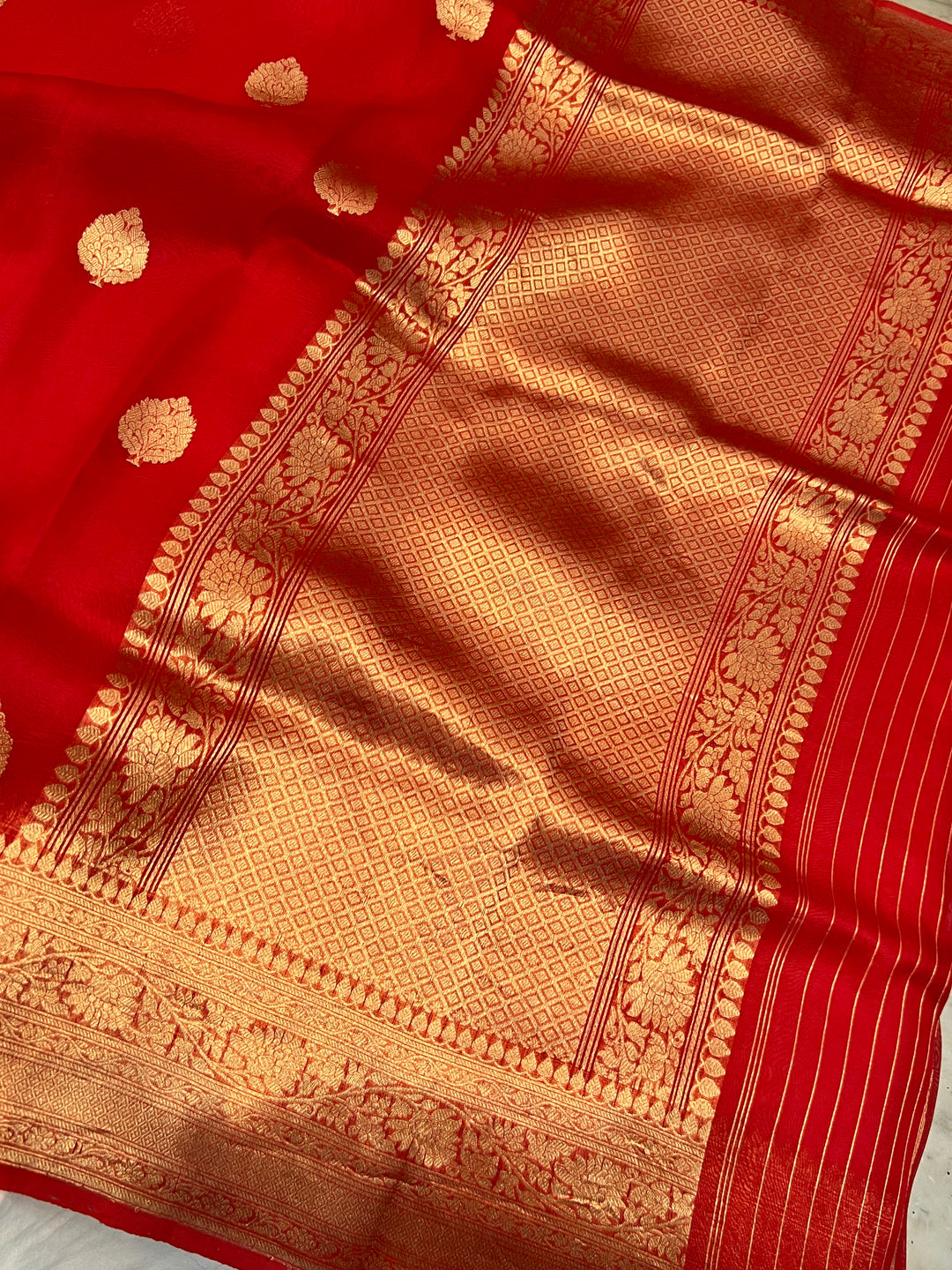 Red Banarasi Handloom Kora Silk Saree