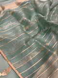 Mint Green Banarasi Handloom Kora Silk Saree - Aura Benaras