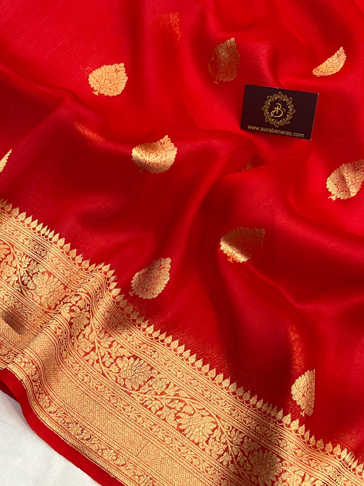 Red Banarasi Handloom Kora Silk Saree