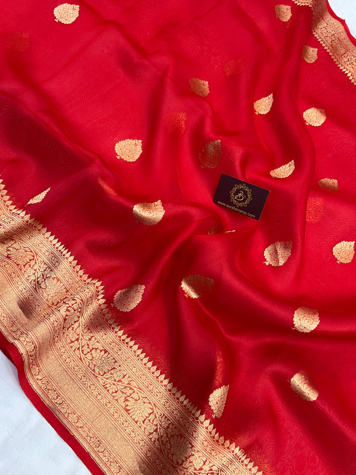 Red Banarasi Handloom Kora Silk Saree
