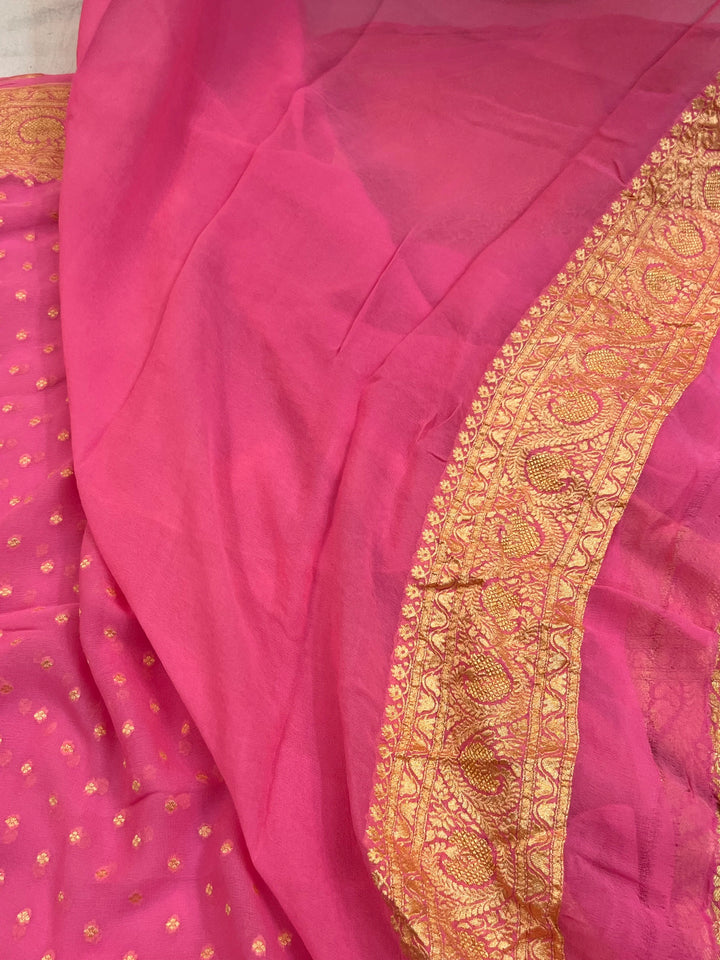 Baby Pink Pure Khaddi Georgette Handloom Banarasi Saree