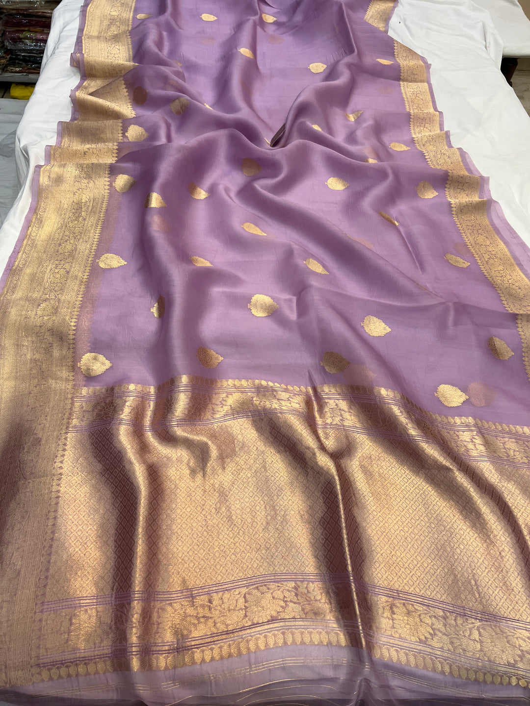 Lavender Banarasi Handloom Kora Silk Saree