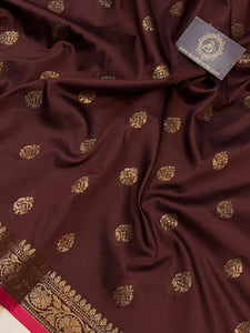 Brown Banarasi Handloom Soft Silk Saree - Aura Benaras