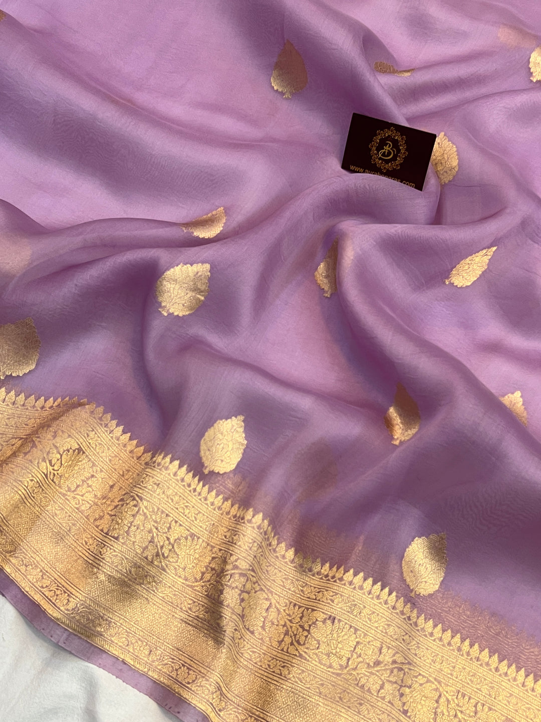 Lavender Banarasi Handloom Kora Silk Saree