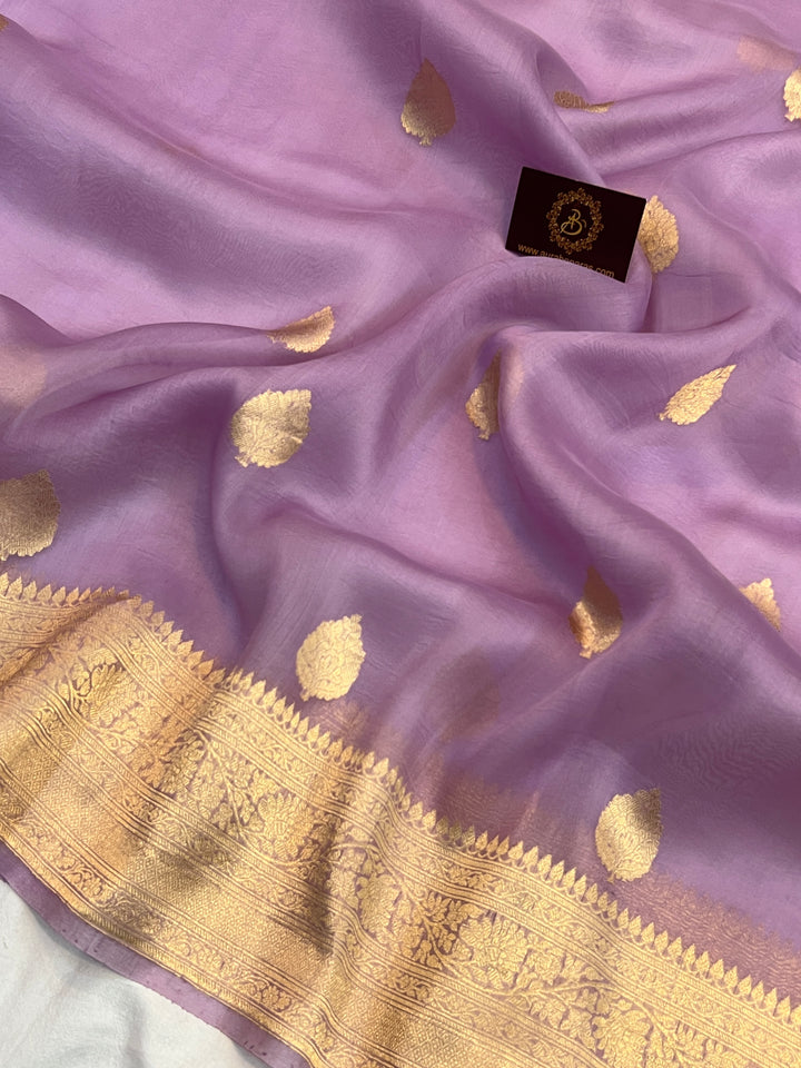 Lavender Banarasi Handloom Kora Silk Saree