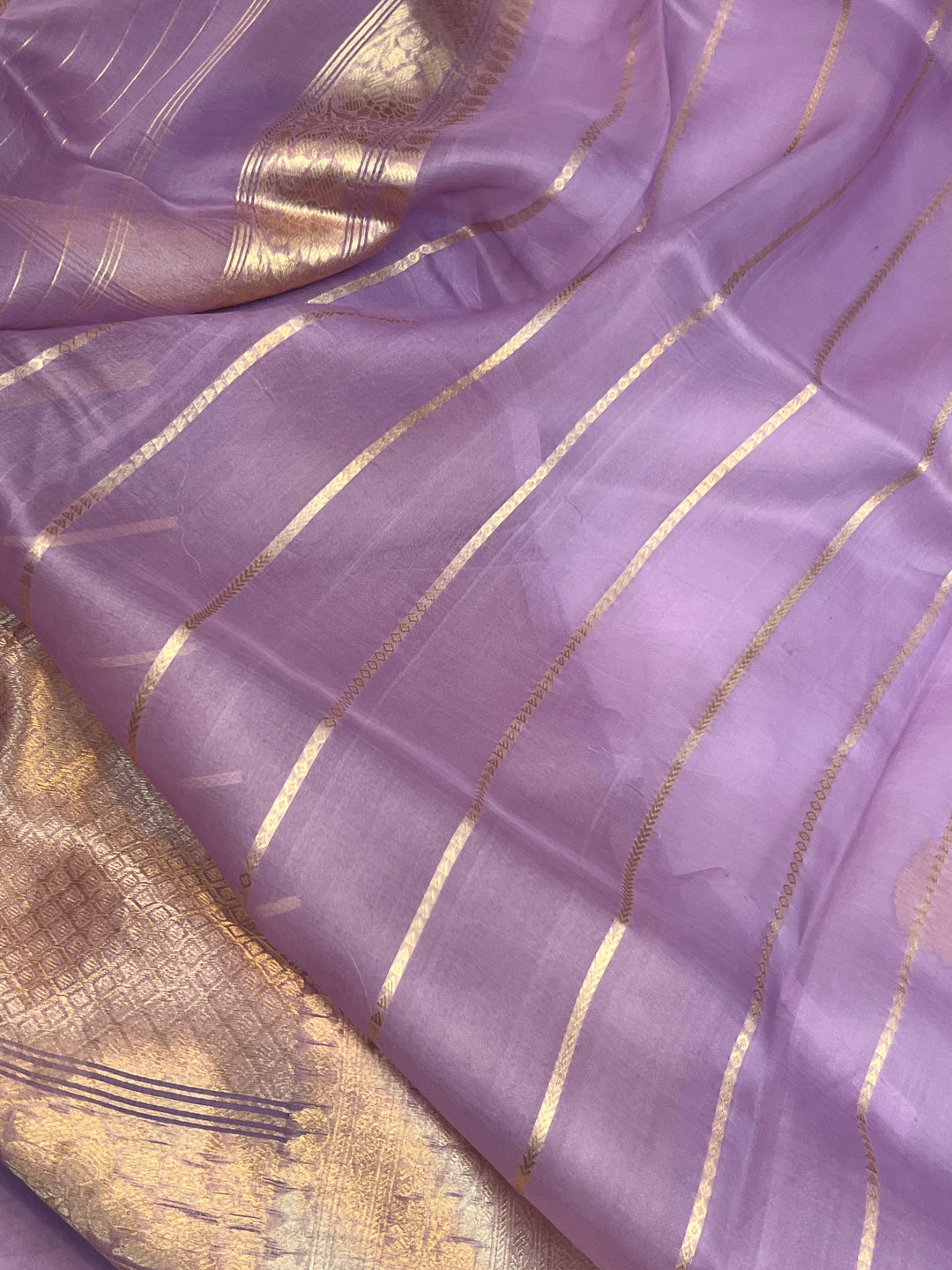 Lavender Banarasi Handloom Kora Silk Saree