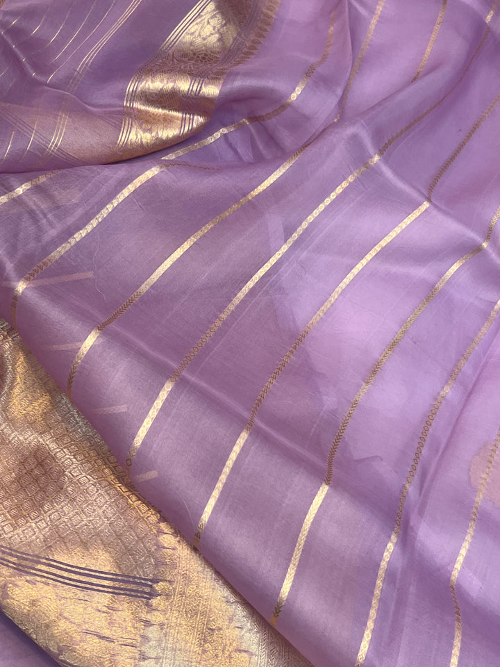 Lavender Banarasi Handloom Kora Silk Saree