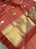 Rust Red Banarasi Handloom Kora Silk Saree - Aura Benaras