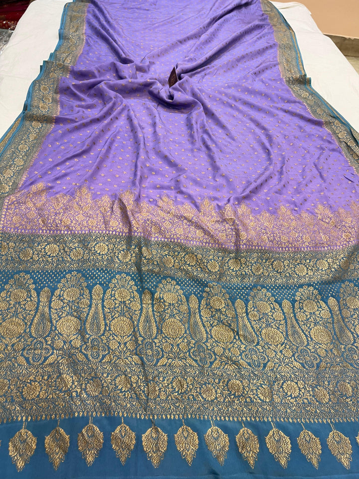 Lavender Pure Banarasi Khaddi Crepe Silk Saree - Aura Benaras