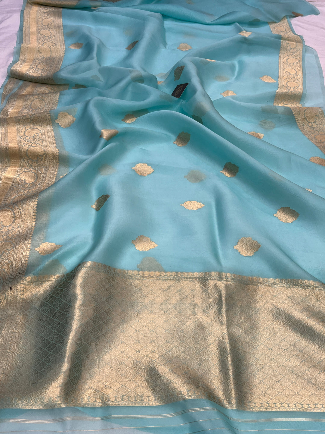 Sky Blue Banarasi Handloom Kora Silk Saree